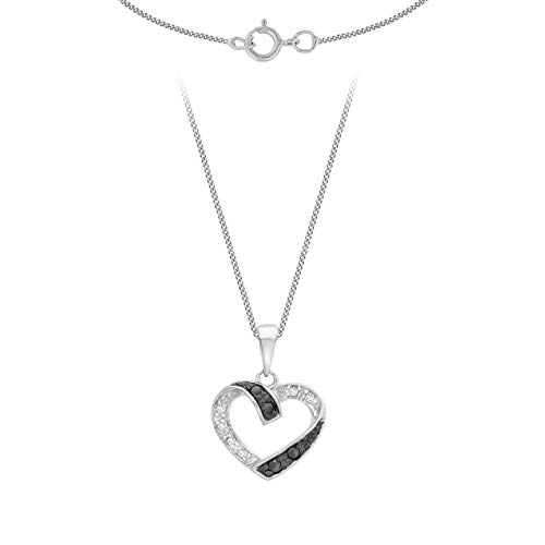 Carissima 9-karatowe białe złoto 0,10 ct czarno-biały diament serce wisiorek na łańcuszku naszyjnik 46 cm, Białe złoto, Diament
