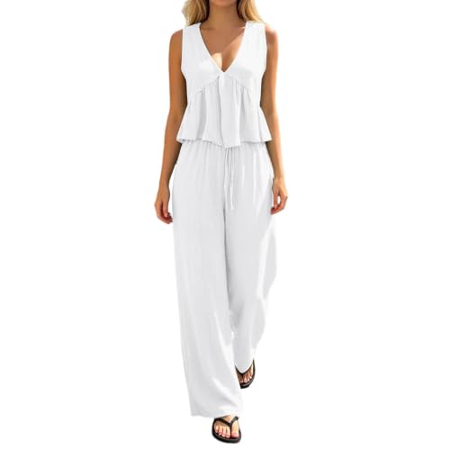 Traje de deporte sin mangas y cuello en V, conjunto elegante de dos piezas para verano