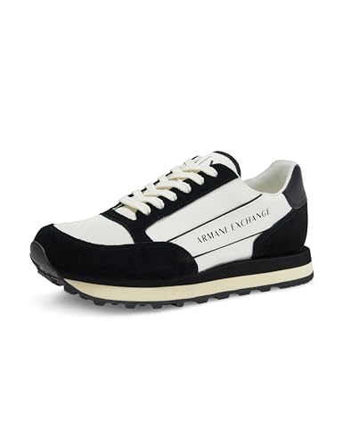 Camoscio e tela ARMANI EXCHANGE Suede Bicolor Sneakers, Scarpe da ginnastica Uomo, Off White Black, 42 EU