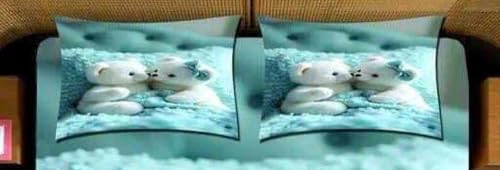 Image of Premium 7D Digital Printed Cotton Flat Bedsheet (90 X 100) Inch with 2 King Size Pillow Covers -300 TC Fabric, Design & Superior Comfort Double Bedsheet for Double Bed (Ice Blue - Teddy Pattern)