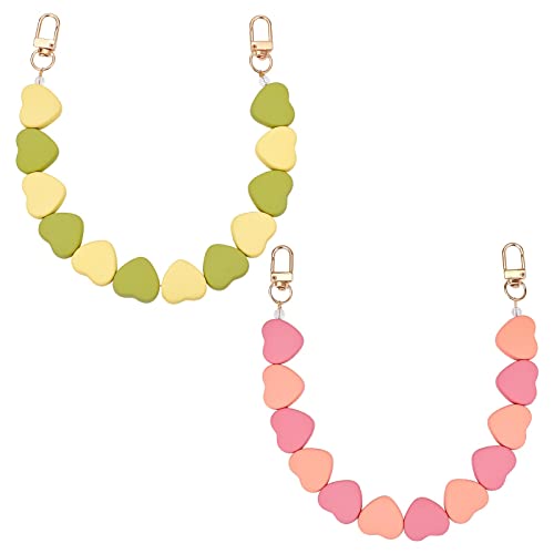 Image of GORGECRAFT 2 Colors Bag Chain Extender Heart Beaded Purse Strap Love Tote Handles Replacement Snap Purse Cross Chain Shoulder Belt Flat Clutch Accessories Bag Practical Rope Acrylic Bead Bag Straps