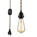 Produktbild Hängeleuchte Fassung E27 mit Schalter & Stecker, Pendelleuchte Textilkabel 4,5 Meter, Rustikal DIY Seil Lampe, Retro Stil Leuchte für Esstisch Cafe Wohnzimmer Schlafzimmer, Max. 60 Watt (Dimmbar)