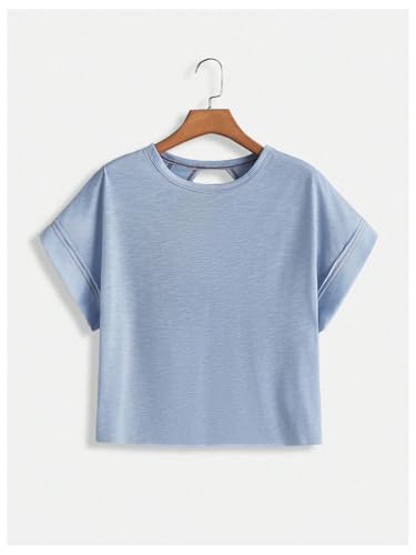 Image of SOLY HUX Women Open Back Tops Workout Backless Tee Casual Athletic Shirts Short Sleeve Oversized Gym T Shirt