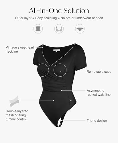 Popilush Short Sleeve Shapewear Bodysuits for Women Tummy Control Black L - image 2