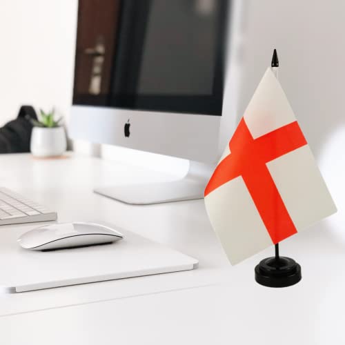 England Table Flag 8'' X 5''- England Flag Set, England Table Flag, England Desk Flag, Office Flag, Table Decoration, Black Plastic Stick And Base - Vivid Color And Fade Resistant #TOP2