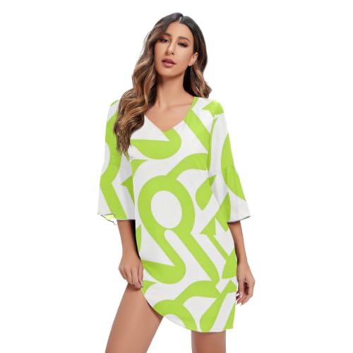 Robe d'été évasée en mousseline de soie de haute qualité et décolleté V féminin