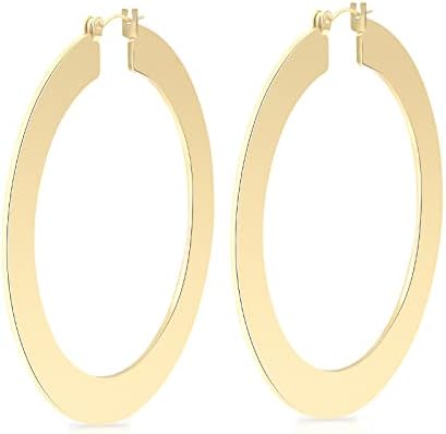 Minimal Bohemian 18K Gold Plated Large Round Hoop Earrings for Women Boho Jewelry Thick Wire (Big Size - 2.32")