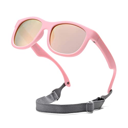 Hycredi Flexible Polarized Baby Sunglasses With Strap For Newborn Infant Boys Girls Age 0-24 Months，100% Uv Protection ( Pink/ Mirrored Pink) #TOP3