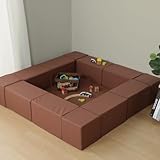 萩原 キッズコーナー 13個セット（長方形ブロック8個＋正方形ブロック4個＋フロアーマット1枚,ブラウン） キッズブロック 簡単設置 チャックでつながる 子供部屋 店舗 待合室