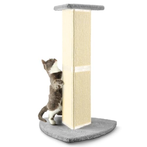 Ewenono Cat Scratching Post 26 inch Cat Scratcher with Natural Sisal Triangle Pillar Design-Cat Post Cat Tower with Stronger Bottom and Column.
