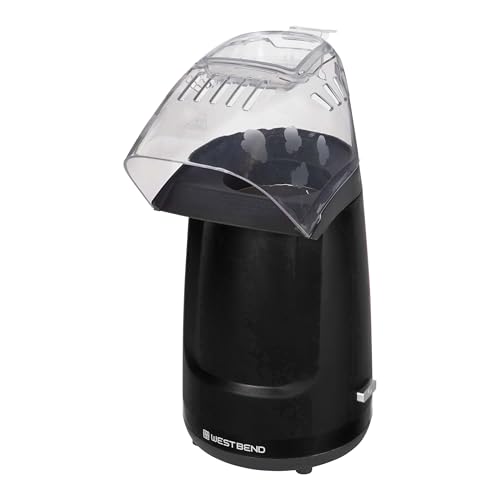 Image of West Bend Air Crazy Hot Air Popcorn Popper Machine 4-Quart Oil-Free Popping for Healthier Snacks Dual-Purpose Measuring and Butter Cup On /Off Switch Compact Design, in Black