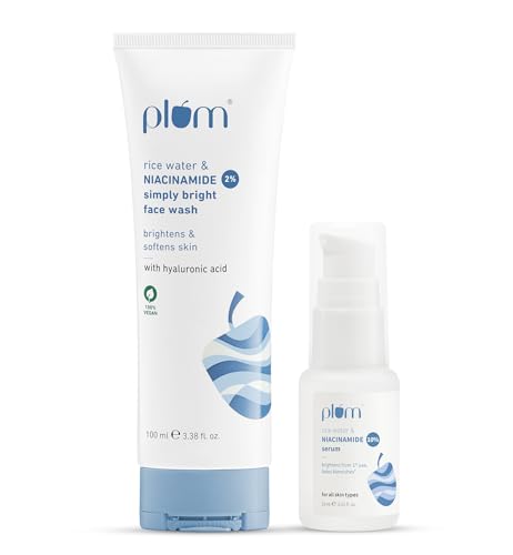 Image of Plum Skin Brightening Combo | 2% Niacinamide Face Wash with Rice Water 100ml + 10% Niacinamide Serum 15ml | For All Skin Types
