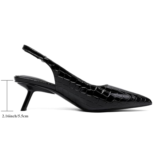 Image of Mostrin Kitten Heels for Women Pointed Toe Pumps Patent Leather Low Heel Slingback Heels with Buckle Dress Shoes for Dating Party Working