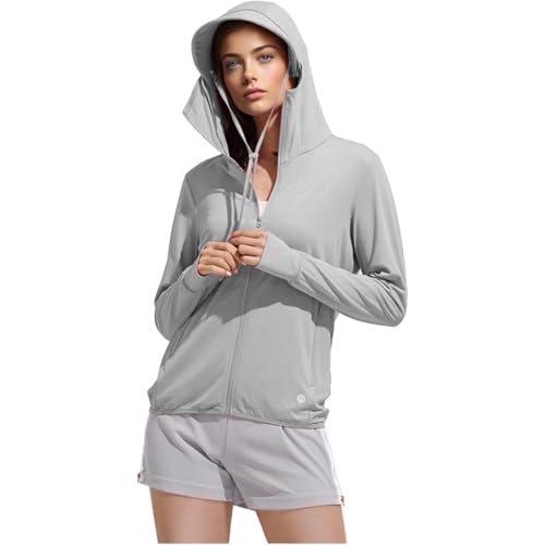 Image of Venzina Women's Sunscreen Jacket UPF 50 Hoodie UV Protection Light Gray M
