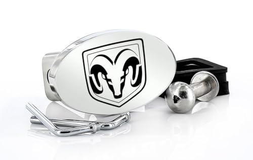 Dodge Ram Head Chrome Oval Trailer Hitch Cover with Black Ram Logo