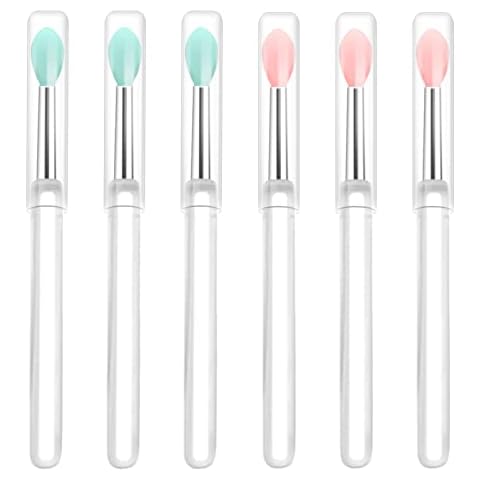 Arqumi Silicone Lip Brush, 6 PCS, Makeup Brushes with Dirt-proof Caps for Protection, Lipstick Applicator Brushes for Lip Gloss, Lip Mask, Eyeshadow, Lip Cream, Makeup Beauty Tool, pink+mint Cover