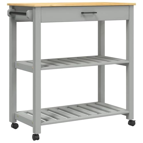 vidaXL Carrito de Cocina, Organizador de Comida Verduras Té, Carro de Servicio, Almacenamiento para Baño Salón Estudio, Madera Maciza de Pino