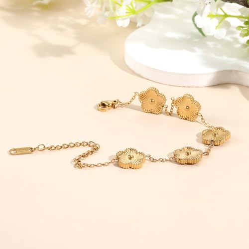TICVSS Four Leaf Clover Bracelet for Women 18K Gold Plated Stainless Steel Lucky 4 Leaf Gold Link Bracelet Jewelry Gift for Women4