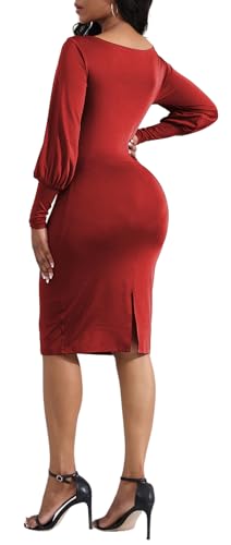 LalaLin Elegant Vintage Dress for Women Long Sleeve Solid Color Crew Neck One Shoulder Formal Gown Midi Dresses4