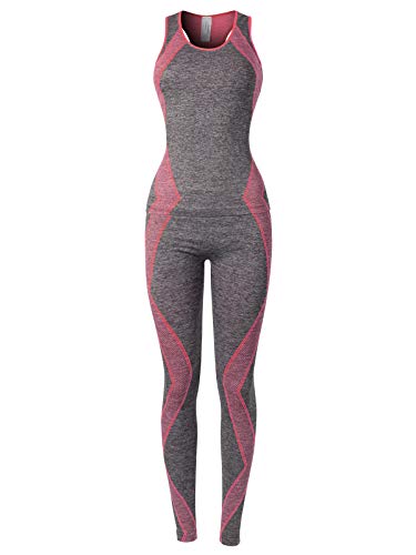 MixMatchy Women's Sports Gym Yoga Workout Activewear Sets Top & Leggings Set Grey/Hot