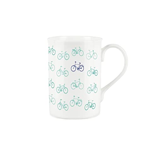 Purely Home Bicycle Mug - Simple Blue Bikes Bone China White Cup Coffee/Tea Present Gift for Cyclists, Blue,white