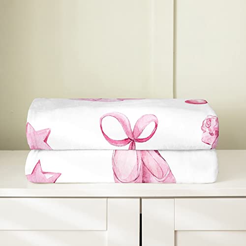 Cherry Blossom Fuzzy Blanket, Pink Butterfly Floral Fleece Blanket Bedroom Decor, Romantic Valentines Gift Throw Blanket For Girls Women, Ribbon Love Heart Flannel Blanket Sofa Couch, 40"X50" #TOP3