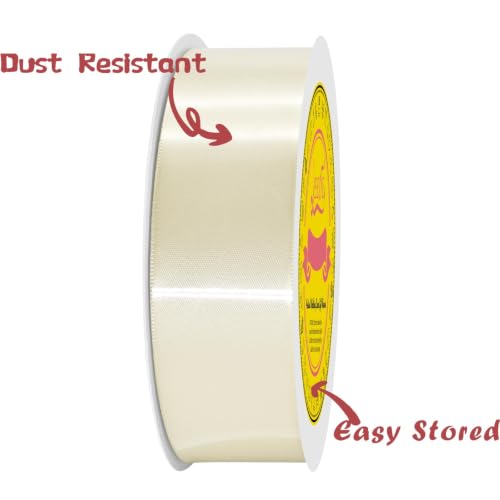 Image of Double Face Antique White Satin Ribbon 1-1 /2 Inch x 50 Yards Polyester Ribbon for Gift Wrapping Valentine's Day Weddings Party Decorations Hair Bows Invitations