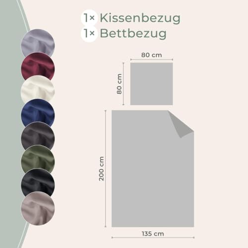 LAYNENBURG Pościel premium Lyocell 135 x 200 + poszewka na poduszkę 80 x 80 cm – 100% lyocell Tencel z m.in. eukaliptusa – Oeko-TEX 100 – chłodząca pościel letnia z zamkiem błyskawicznym (czarna)