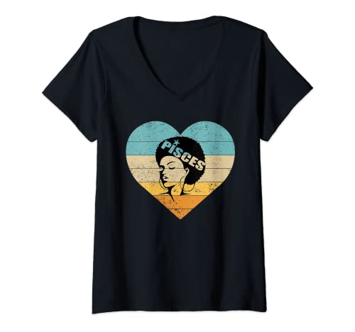 Mujer Corazón Signo del zodiaco afro piscis Camiseta Cuello V
