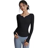 [Karsaer] ヨガウェア トップス 長袖 tシャツ レディース スポーツウェア Vネック 片側プリーツ 体形カバー ジム ピラティス トレーニング ランニング yoga 吸汗速乾 A0077