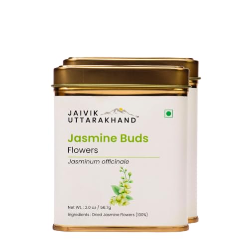 Image of Jaivik Uttarakhand Jasmine Flower Tea (113.4 g), Helps in Relaxing, Healthy Lifestyle, Improve Digestion, No Artificial Flavor, Farm Fresh, Pack of 2 Tin Can