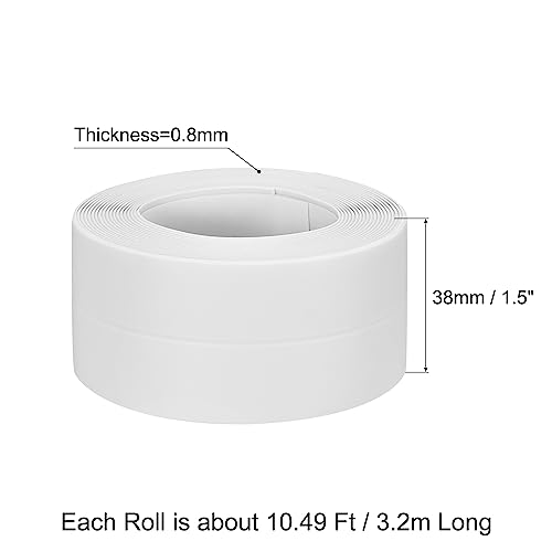 Image of uxcell Waterproof Seal Caulk Strip Tape Self Adhesive, 1pcs 10.5 Ft L x 1.5 inch W PVC Sealing Tape Caulking Tape for Kitchen Countertop, Bathroom, Toilet, Bathtub Floor Wall Corner, White