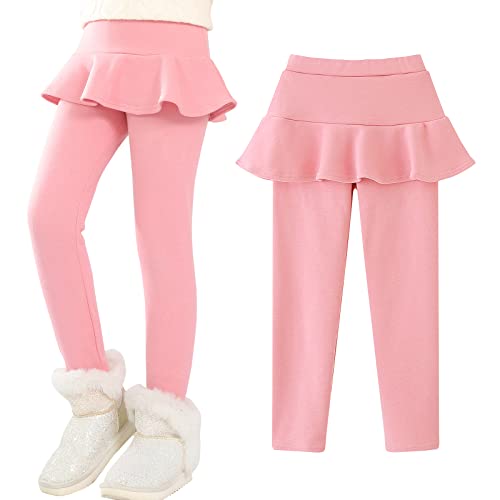 Girls Fleece Lined Leggings with Skirt Winter Warm Girls Tutu Skirt Pants for 2-10 Years