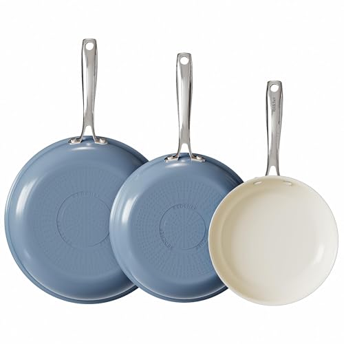 Redchef Non Stick Frying Pan, 20 24 28cm Ceramic Pots and Pan Set for Cooking, 8" 9.5" 11" Skillet Set, No PFAS & PTFE & PFOA with Stainless Steel Handle, Oven Safe Max to 842°F (Blue)