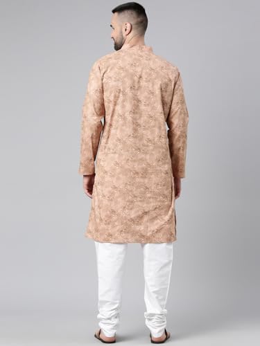Image of Majestic Man Men's Cotton Regular Fit Casual Mandarin Collar Ethnic Motifs Printed Long Regular Kurta