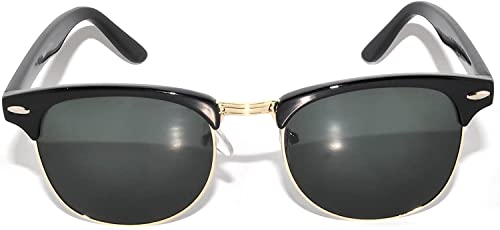 Half Frame Sunglasses Black Gold Metal Frame With Green Lens Retro #TOP2
