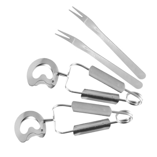 AUTSUPPL Stainless Steel Escargot and Pasta Tongs with Forks Set, Kitchen Cooking Utensil for Salad and Seafood, Small Food Clamps for Home and Restaurant, 4pcs Set