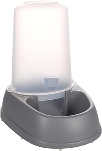 Automatischer Futter- und Wasserspender für Hunde und Katze - 2, 5L - Futterautomat Katze - Futterspender Katze - Wasserspender Katzen Hunde - Flamingo Raja grau