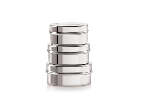 Image of Tosaa Capsule shaped Multi- Purpose Stainless Steel Food Storage Container, Airtight, Durable & Portable for Home, Travel, or Outdoor Use, pack of - 3