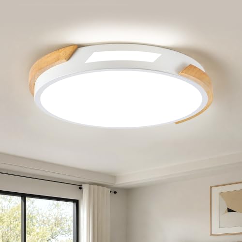 Image of Modern LED Ceiling Light, Wood Dimmable Flush Mount Ceiling Light Fixture