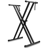 Keyboardständer-Doppelstrebig Keyboard Ständer mit Sicherheitslaschen, höhenverstellbar in 7 Stufen von 25-93cm, X-Form piano stand faltbar und abnehmbar, kann für 54/88 Tasten E-Piano, Kinderklavier