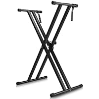 Keyboardständer-Doppelstrebig Keyboard Ständer mit Sicherheitslaschen, höhenverstellbar in 7 Stufen von 25-93cm, X-Form piano stand faltbar und abnehmbar, kann für 54/88 Tasten E-Piano, Kinderklavier