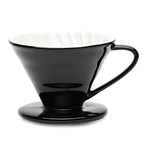 Image of inchTHE BARISTA CUP inch Ceramic V60 Coffee Dripper Cup | Size 02 (3-4 Cups) | Pour Over Drip Coffee Maker | Funnel Cut Use With Conical Filter Papers | Slow Manual Brew | Strong Smooth Flavour (Black)