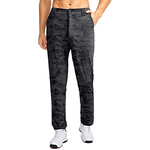 Soothfeel Men's Golf Pants with 5 Pockets Slim Fit Stretch Sweatpants Casual Travel Dress Work Pants for Men, Grey Camo, Large Cover