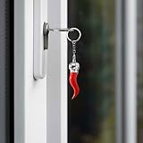 Red Chilli Pepper Keychain Italian Horn Good Luck Charm Stainless Steel Cornicello Keyring Simple Pendant for Backpack Handbag Schoolbag Keys Car Accessories Lucky Charm Gift (Silver) - Image 6