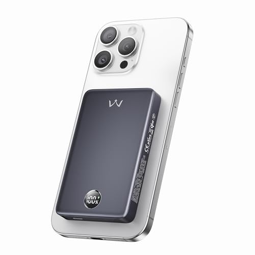 iWALK Magnetic Portable Charger, Qi2 Certified 15W Magnetic Power Bank with LED Display, 30W PD Fast Charging, 10,000mAh Battery Pack, Ergonomic Design, for iPhone 16/15/14/13/12 Series Gray