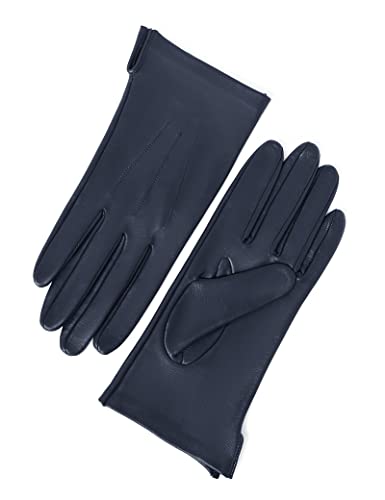 YISEVEN Guantes Mujer Pantalla Táctil otoño Invierno de Cuero de Oveja Piel de corder plano diseño Cálidos Forroda Lana Largo Térmico Muñeca elegante, Azul marino 7.5''/L Cover