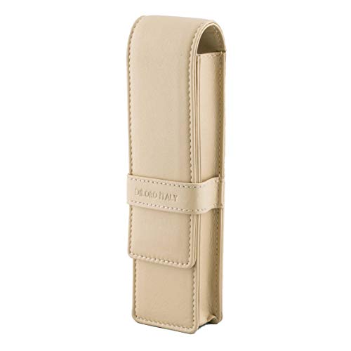 Image of DiLoro Leather Double Pen Case Pencil Pouch Holder for Two Fountain Ballpoint Rollerball Pens and Pencils (Beige)