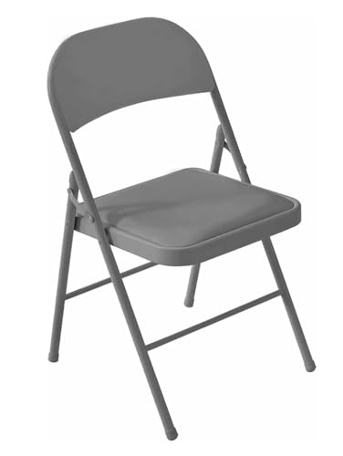 HOMION Folding, Desk Chair, Padded Light Weight, Space Saving, Silver Frame, Faux Leather Deep Thick Padded Seat (1, Grey)