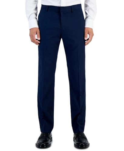 Perry Ellis Portfolio Men's Slim Fit Dress Pants with Active Waistband, Non-Iron, Stretch Premium Fabric (Waist Size 29-38), Total Eclipse, 34W x 29L